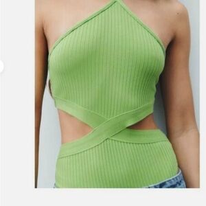 Zara Ribbed Cutout Cutable Loop Bloggers Knit Bodysuit Stretch  Size S